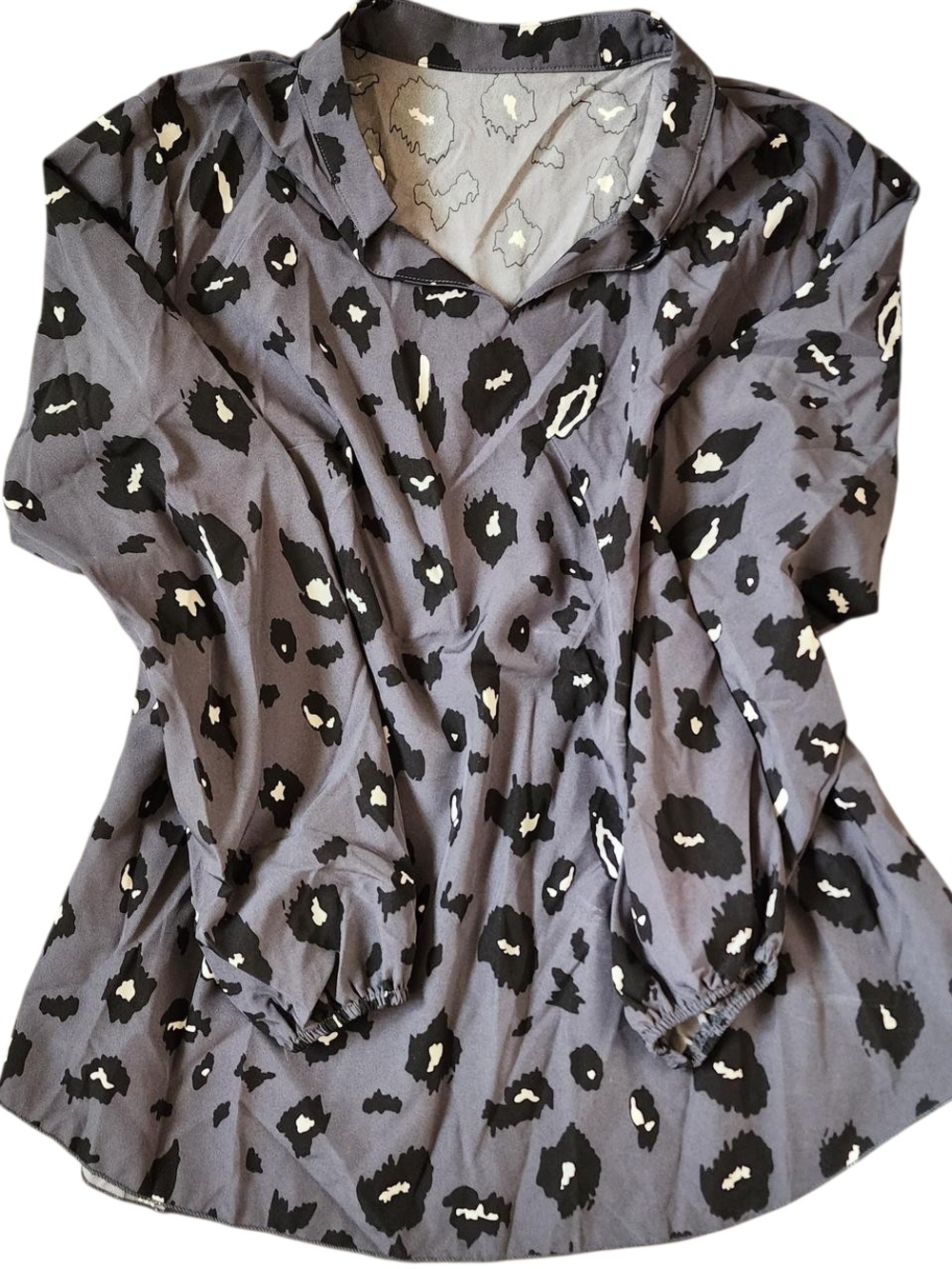 Womens Gray Animal Print Blouse - Black & Gray